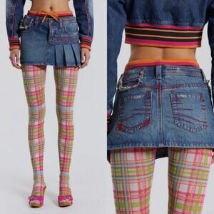 Jaded London Sherbet Denim Side Pleat‎ Mini Skirt Festive Streetwear Distressed